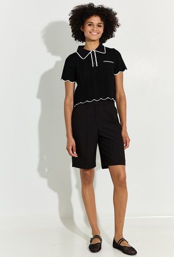 Zwarte cropped polo met ecru details Pikil Suncoo