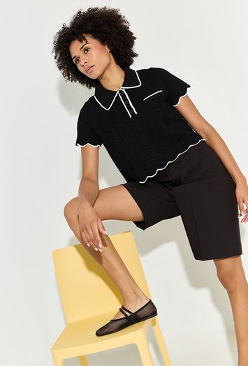Zwarte cropped polo met ecru details Pikil Suncoo