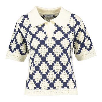 Ecru en blauw geweven polo Perisol Suncoo