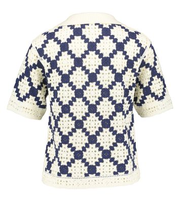 Ecru en blauw geweven polo Perisol Suncoo