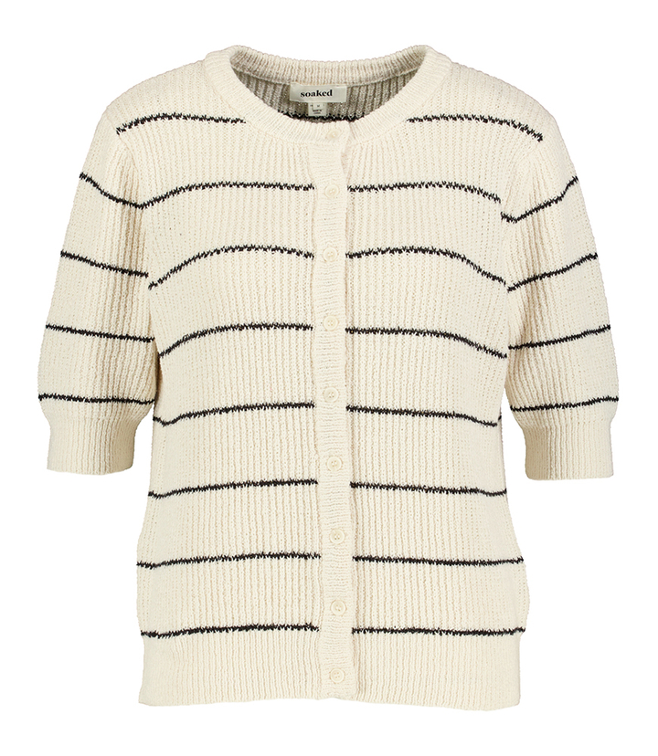 Ecru gehaakte cardigan met zwarte strepen Soaked In Luxury