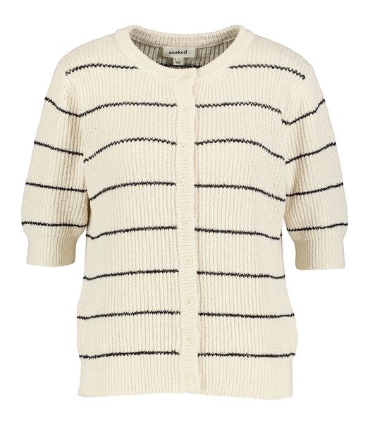 Ecru gehaakte cardigan met zwarte strepen Soaked In Luxury