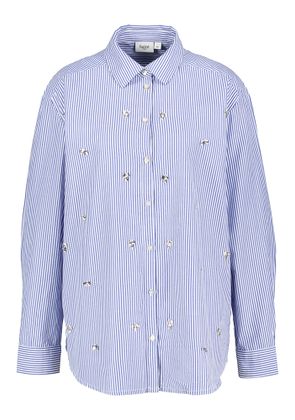 Saint Tropez Blauw/wit gestreepte bloes met strass detail