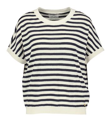Creme kleurige linnen pull met blauwe strepen Alexi Des Petits Hauts 