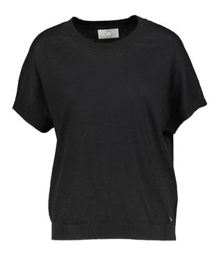Des Petits Hauts Zwarte linnen pull met korte mouwen Alexo