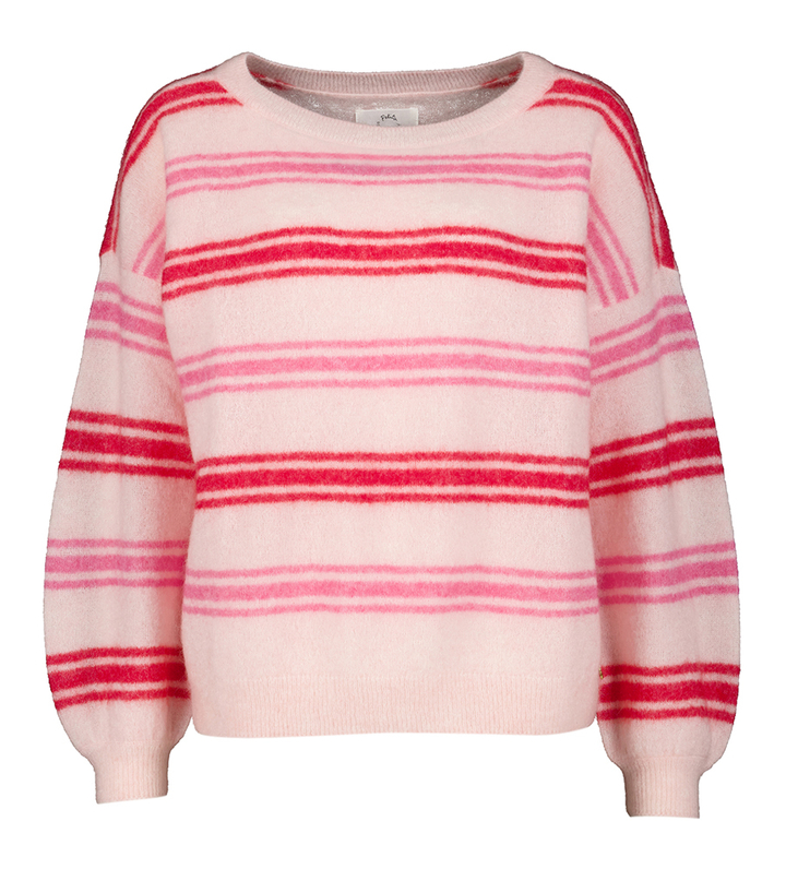 Licht roze wollen trui met rode strepen Donatello Des Petits Hauts