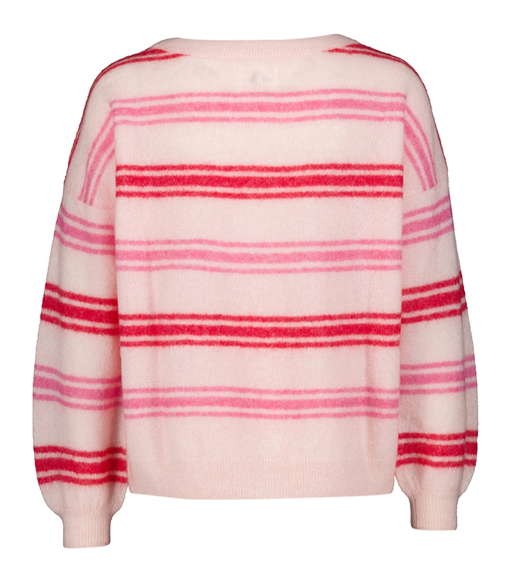 Licht roze wollen trui met rode strepen Donatello Des Petits Hauts