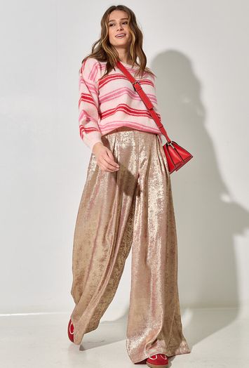 Licht roze wollen trui met rode strepen Donatello Des Petits Hauts