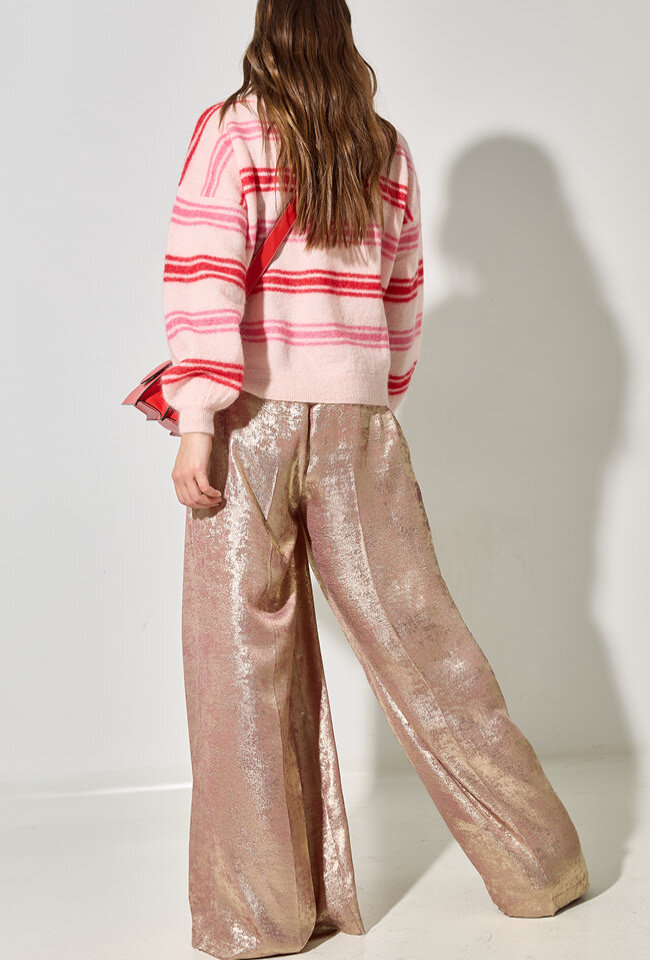 Licht roze wollen trui met rode strepen Donatello Des Petits Hauts