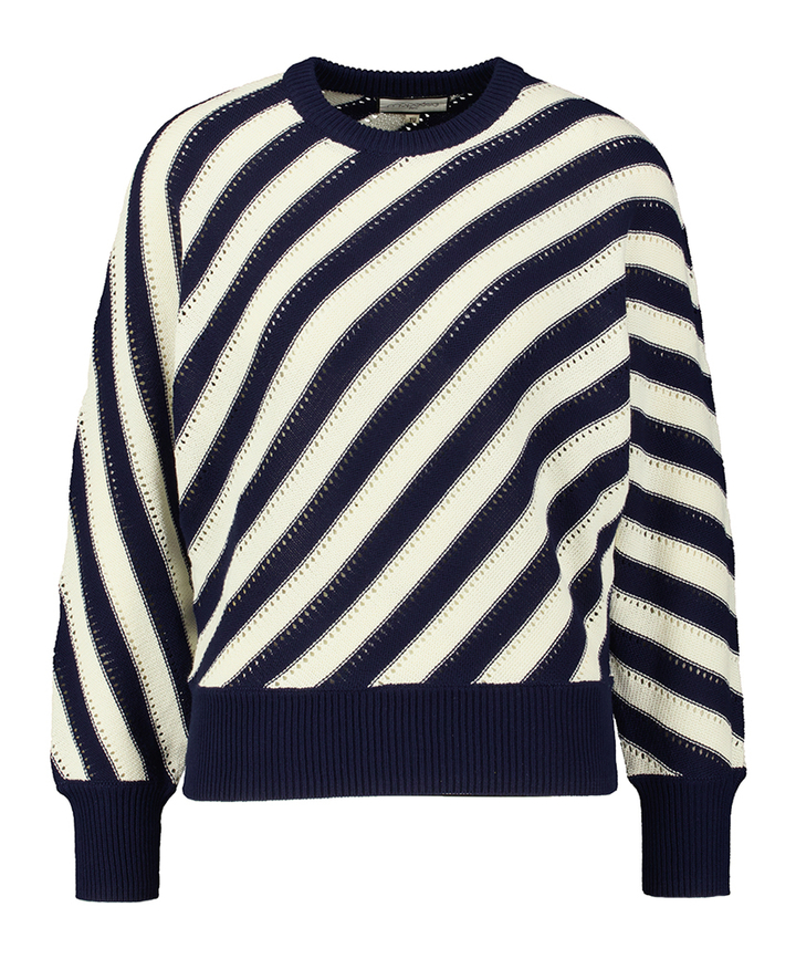 Ecru en donkerblauw gestreepte pull met ronde hals Izia Prima Ma Poesie