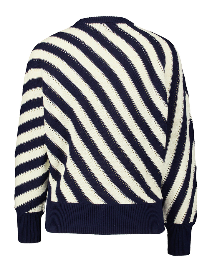 Ecru en donkerblauw gestreepte pull met ronde hals Izia Prima Ma Poesie