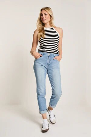 Lichtblauwe tapered fit jeans met hoge taille Bowie Para Mi