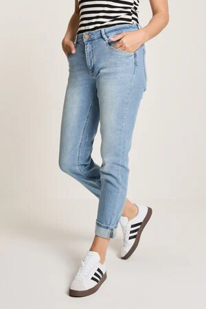 Lichtblauwe tapered fit jeans met hoge taille Bowie Para Mi