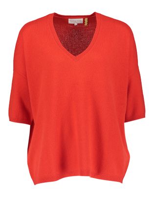 Les tricots de lea Rode pull met V-hals in cashmere Martinettie