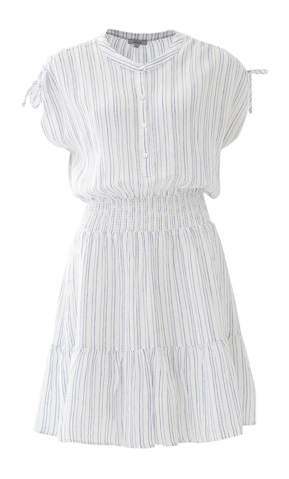 Blauw en wit gestreepte linnen midi-jurk Samina Rails