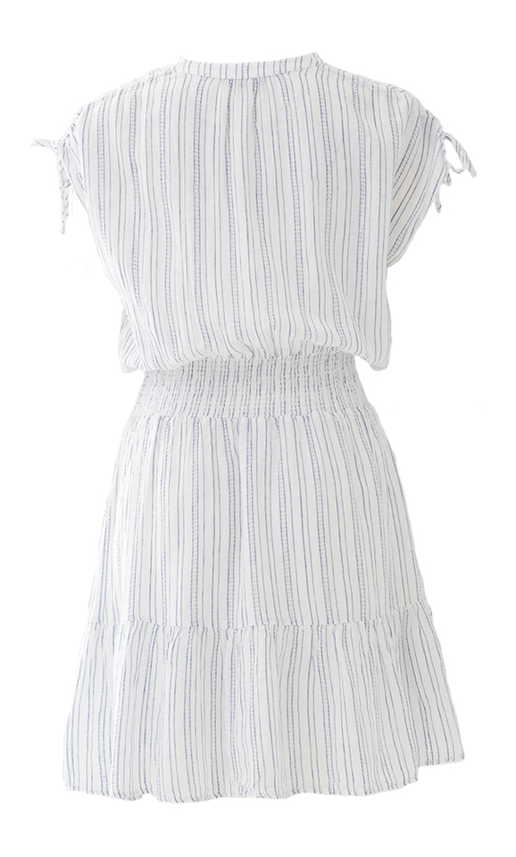 Blauw en wit gestreepte linnen midi-jurk Samina Rails