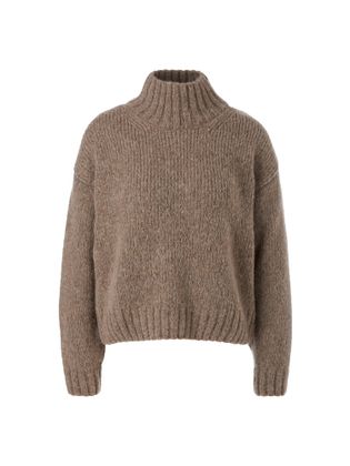 Marc Cain collections Donkerbeige pull met rechtopstaande kraag Marccain