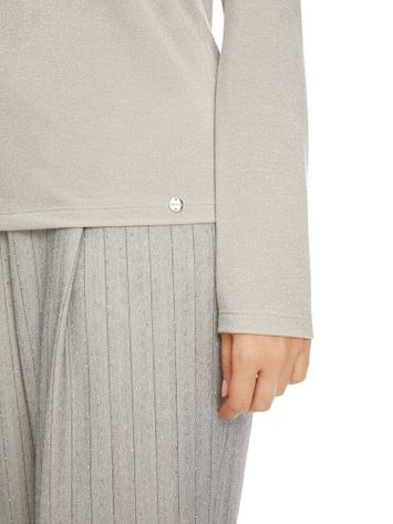 Lichtbeige t-shirt met metaaldraad en lange mouwen Marccain