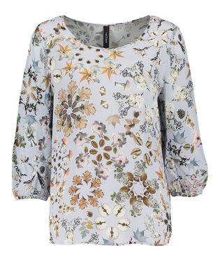 Marc Cain collections Lichtblauwe blouse met herfstprint