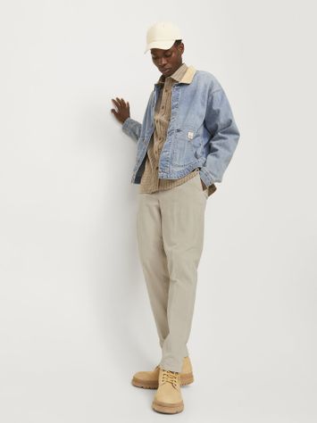 Ecrukleurige lange broek in ribfluweel Jack & Jones 