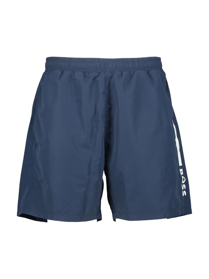 Donkerblauwe zwemshort met zakken en wit merklogo Dolphin Boss