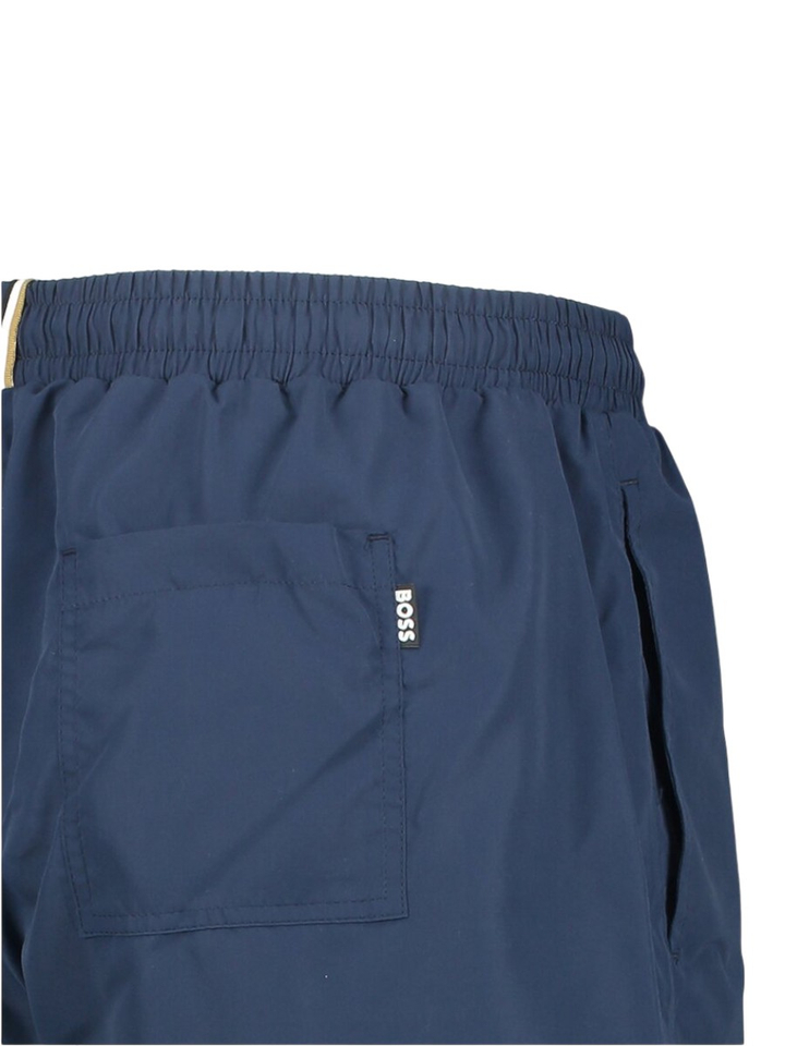 Donkerblauwe zwemshort met zakken en wit merklogo Dolphin Boss