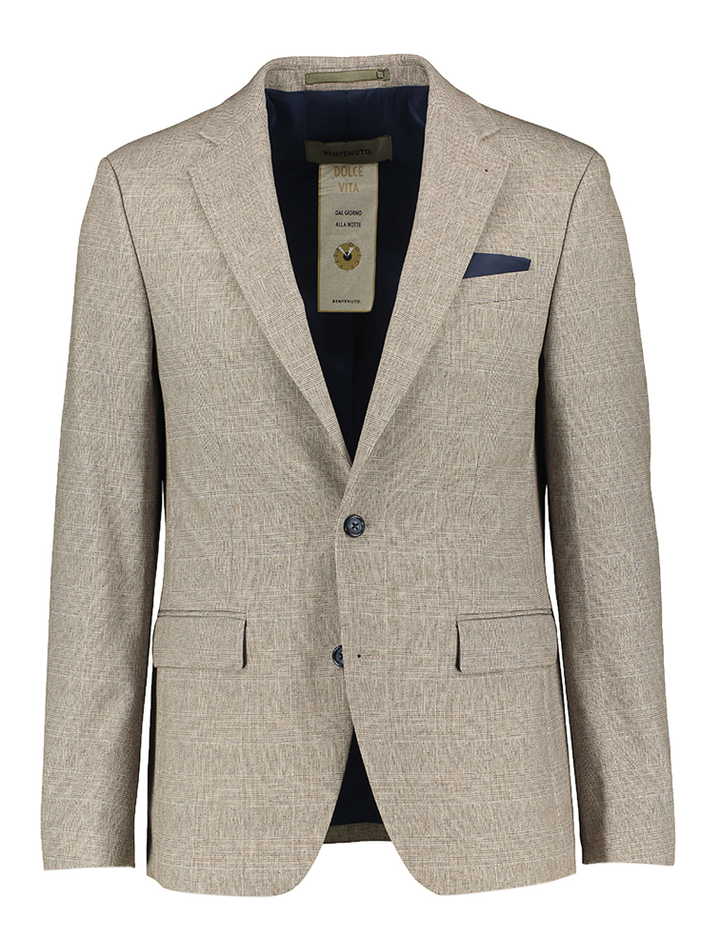Lichtbruine geruite kostuumblazer Mario Benvenuto