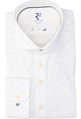 R2 Wit katoenen hemd (regular fit) met zilveren details en lange mouwen