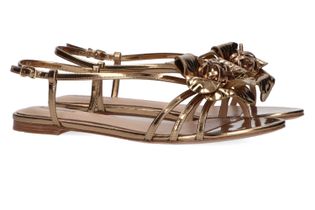 Lola Cruz Goudkleurige sandalen met bloem