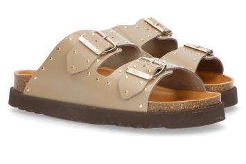 Beige lederen instappers met gouden detail Beatriz Scholl