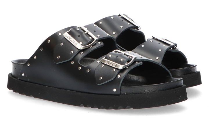 Zwarte lederen instappers met zilveren detail Beatriz Scholl 