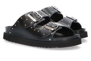 Scholl Iconic Zwarte lederen instappers met zilveren detail Beatriz Scholl