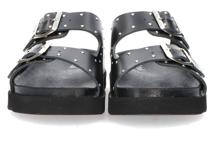 Zwarte lederen instappers met zilveren detail Beatriz Scholl 