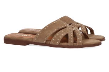 Zandkleurige slippers met goudkleurige studs Vlinder Catwalk