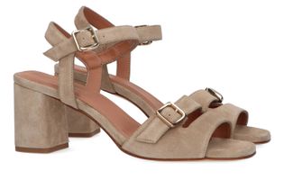 Triver Flight Beige sandalen met blokhak
