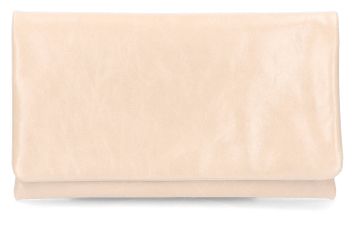 Zandkleurige glanzende clutch Abro