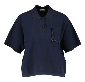 Donkerblauwe T-shirt met pareldetail Liu Jo 