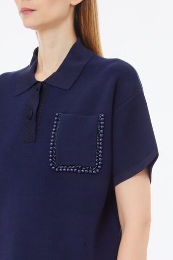 Donkerblauwe T-shirt met pareldetail Liu Jo 