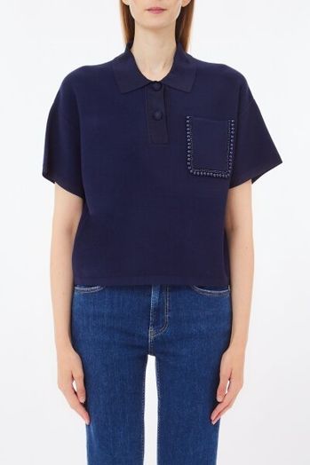 Donkerblauwe T-shirt met pareldetail Liu Jo 