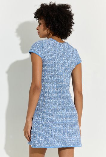 Blauwe jurk in bouclé met zilveren knopen op de zakken Liu Jo 