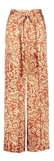 Roestkleurige wijde broek met bloemenprint en overslag Liu Jo 