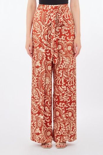 Roestkleurige wijde broek met bloemenprint en overslag Liu Jo 