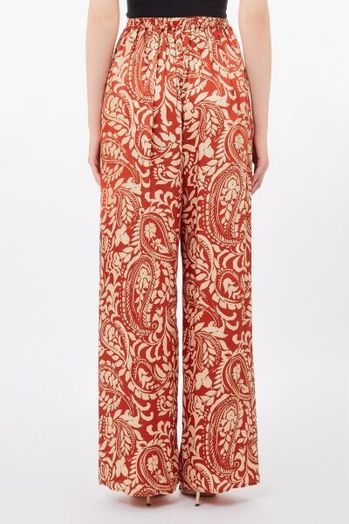 Roestkleurige wijde broek met bloemenprint en overslag Liu Jo 