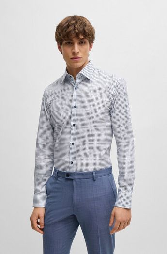 Wit katoenen hemd ( slim fit) met vierkantjes en lange mouwen Hugo Boss