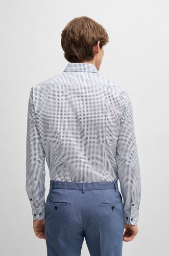 Wit katoenen hemd ( slim fit) met vierkantjes en lange mouwen Hugo Boss