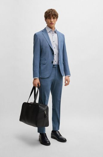 Wit katoenen hemd ( slim fit) met vierkantjes en lange mouwen Hugo Boss