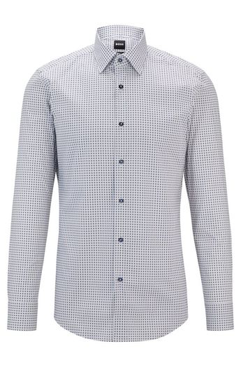 Wit katoenen hemd ( slim fit) met vierkantjes en lange mouwen Hugo Boss