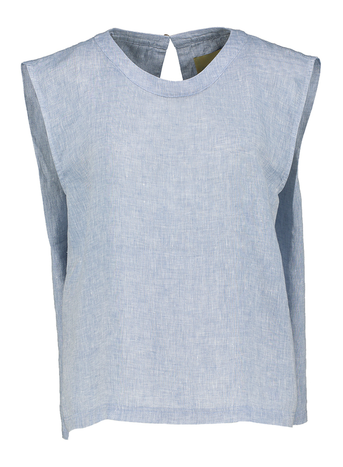Lichtblauwe mouwloze linnen blouse Sofie Momoni