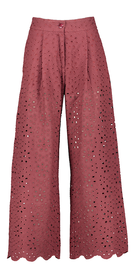 Bordeaux broek met kantdetail Kuyu Momoni