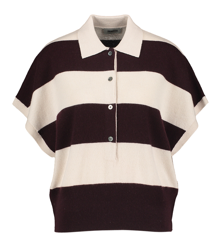 Beige wollen polo met bruine strepen Zenggi